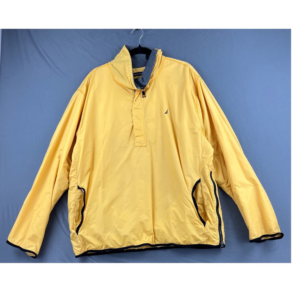 Vintage Nautica Windbreaker Jacket Mens XL Pullover Yellow Quilted Lined Good